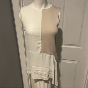 Fabiana Filippi Sleeveless Color Block Asymmetrical Creme and Tan Top S/med